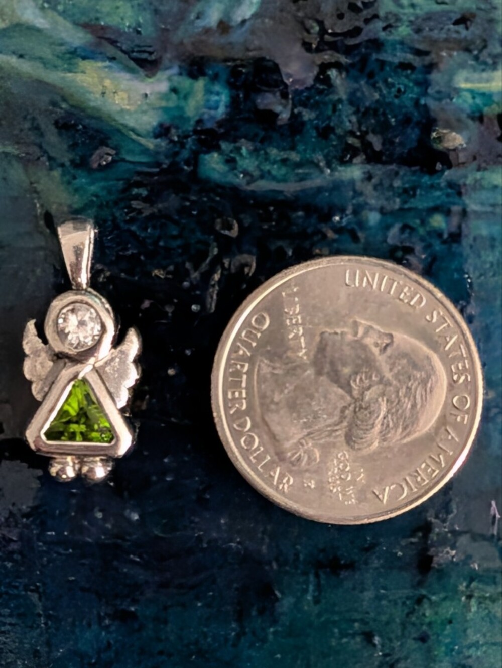 Sterling Silver Green Peridot CZ Angel Charm Or Pendant August Birthstone - Picture 6 of 7